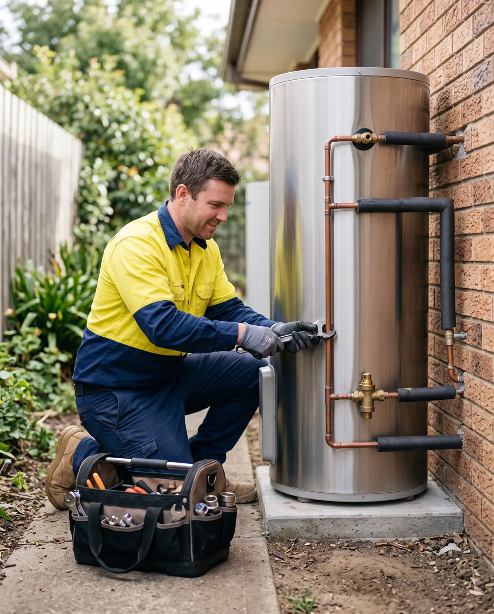 New stainless hot water system being installed