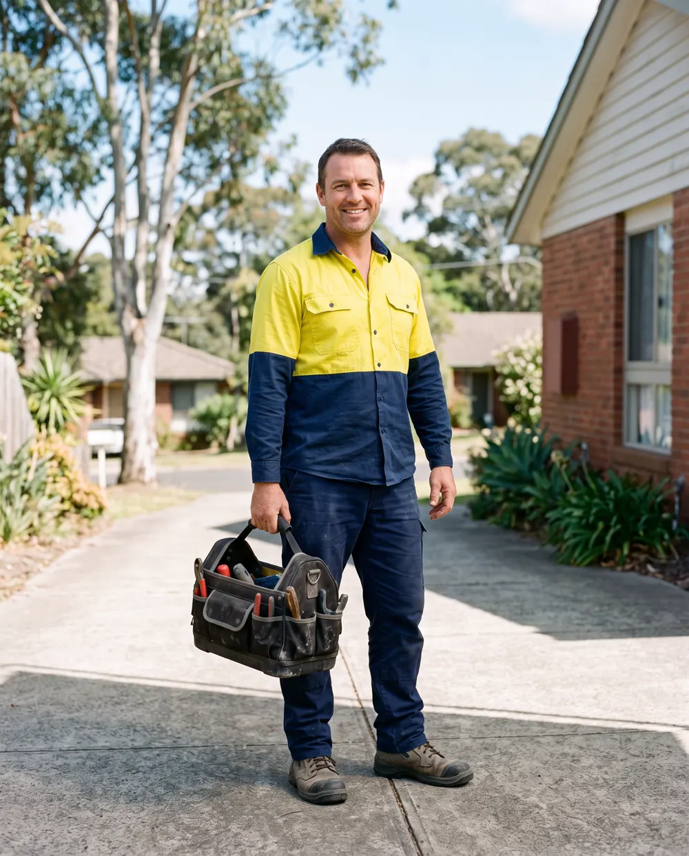 Dave, owner and licensed plumber, holding his tool bag